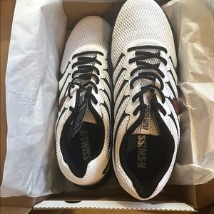 K-Swiss Blue and White Shoe - Cushy Comfy Cool. Brand new in box. Size 12